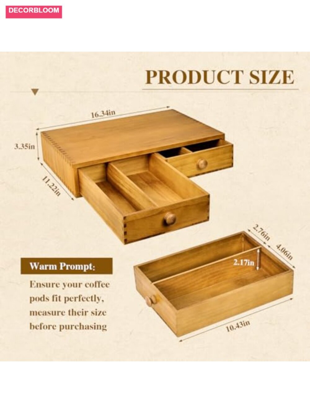 Wood K Cup and Tea Bag Storage Organizer, 2-Drawer Coffee Pod Holder - Picture 2 of 6